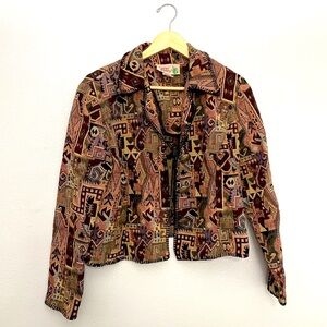 Vintage Cactus Flower Tapestry Aztec metal button jacket | size medium